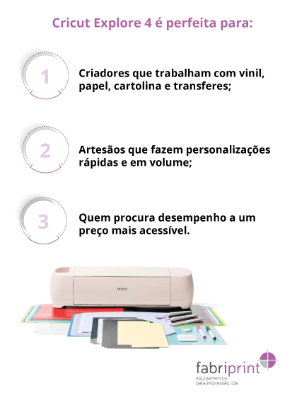 Cricut Explore 4 é perfeita para criadores que trabalham com vinil, papel, cartolina e transferes.
