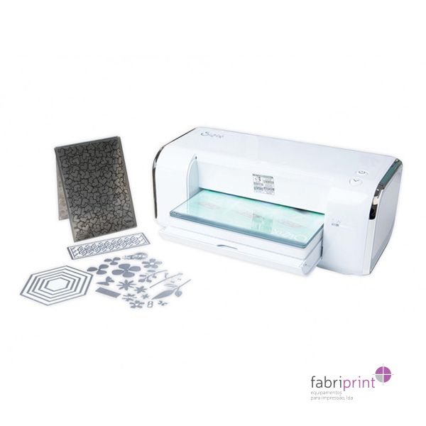 Guilhotina elétrica Sizzix com acessórios de corte e embossing.